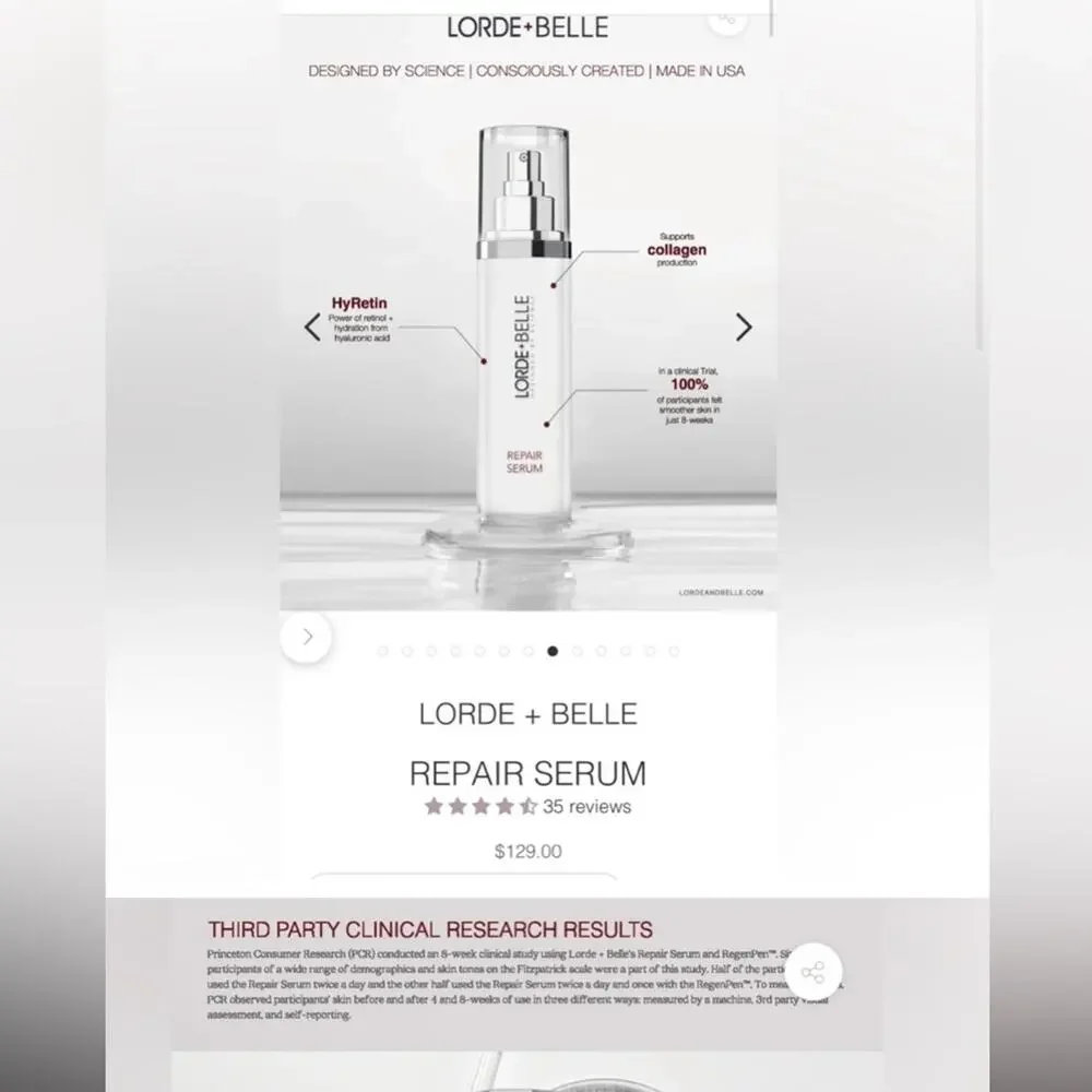 Lorde + Belle Repair Serum 1.1 oz 32ml Retinoid Hyaluronic Acid New Sealed
